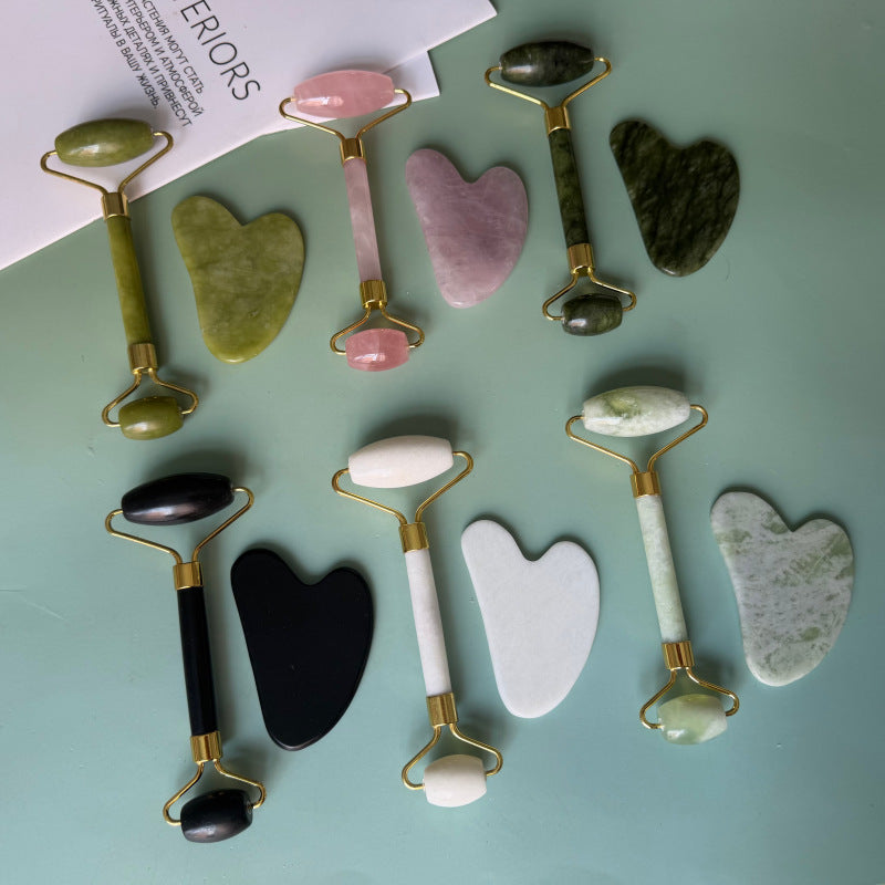 Cross-border jade roller massager, heart-shaped gua sha set made of shouyu jade, double-headed roller stick for facial and neck massage - image 5
