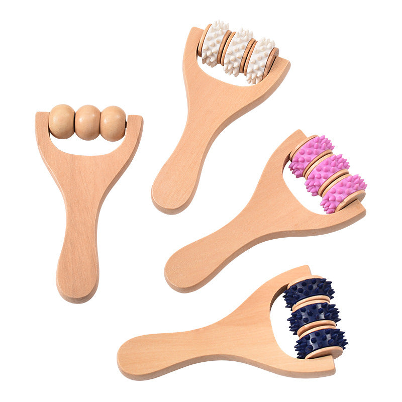 Portable roller massager wooden massager manual ball shoulder cervical spine leg plantar meridian massager - image 5