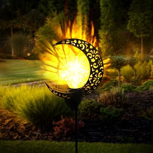 Crescent Moon Solar Crackle Glass Garden LED Light – Warm White Glow, SKU: 44095204