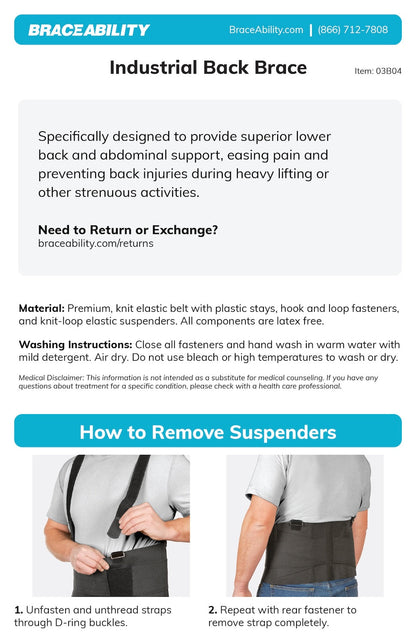Back Brace for Work | Heavy Lifting Support Belt with Shoulder Straps for Industrial Construction and Warehouse Workers