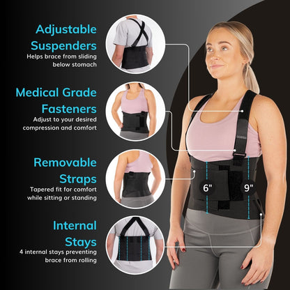Back Brace for Work | Heavy Lifting Support Belt with Shoulder Straps for Industrial Construction and Warehouse Workers
