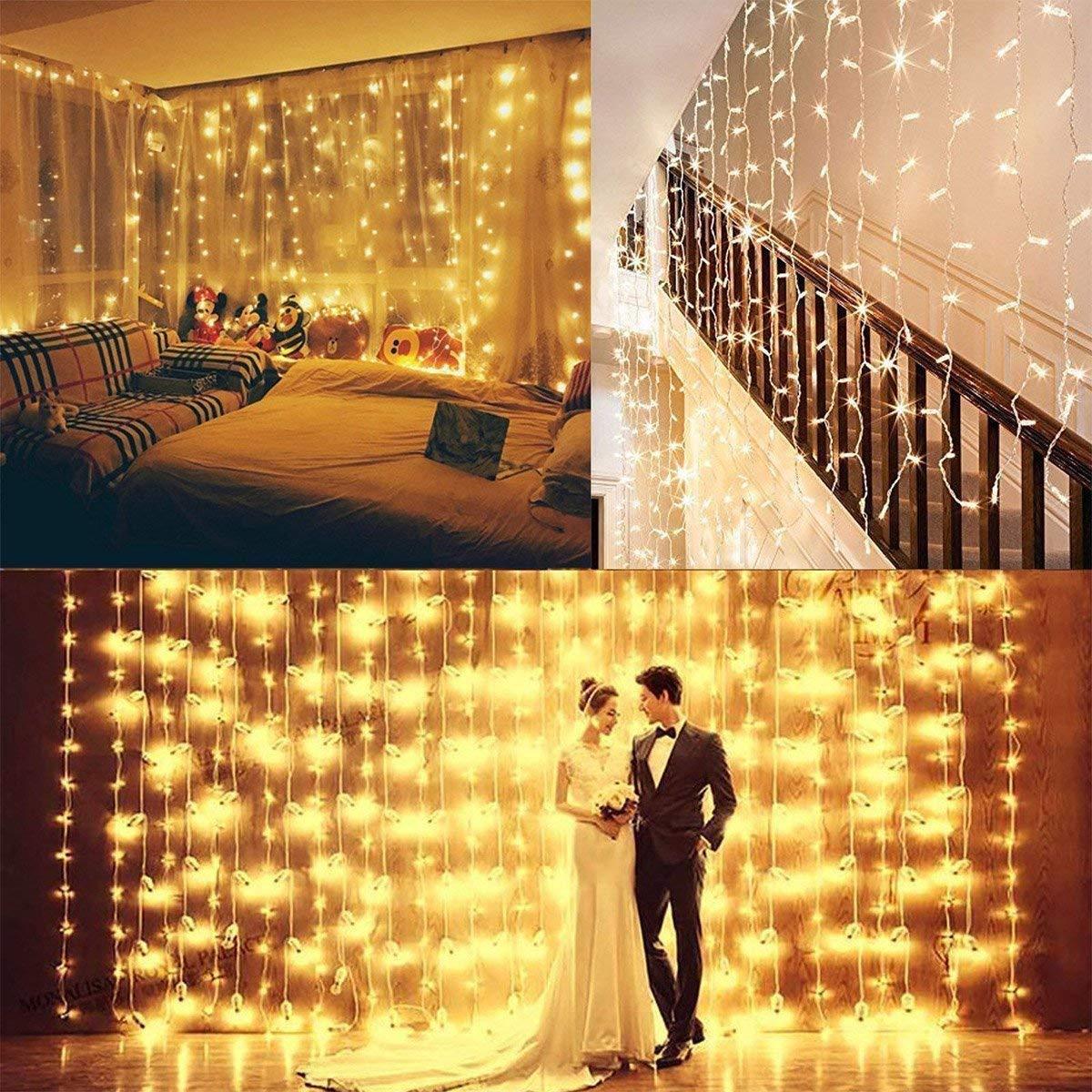 10 FT Wedding Curtain Fairy String LED Lights – Warm White, 8 Modes Decorative Lights WEDLF