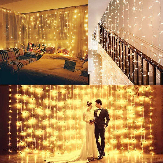 10 FT Wedding Curtain Fairy String LED Lights – Warm White, 8 Modes Decorative Lights WEDLF