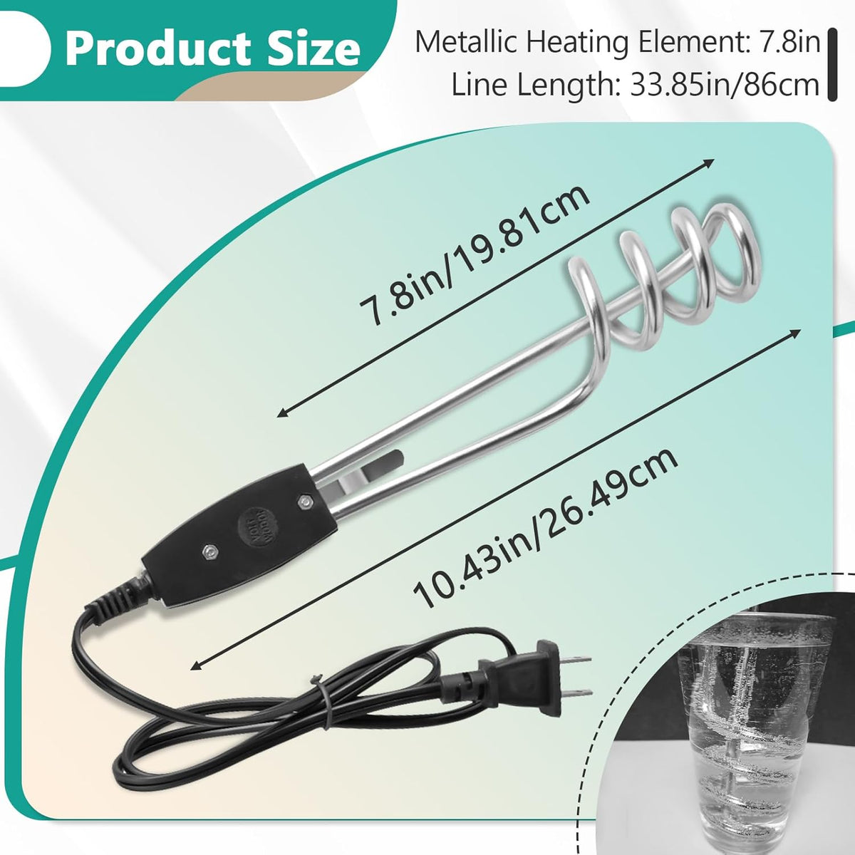 1000W 110V Immersion Water Heater 10 Inch Portable Electric Water Heater for Buckets and Containers WH1010S