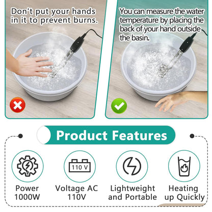 1000W 110V Immersion Water Heater 10 Inch Portable Electric Water Heater for Buckets and Containers WH1010S