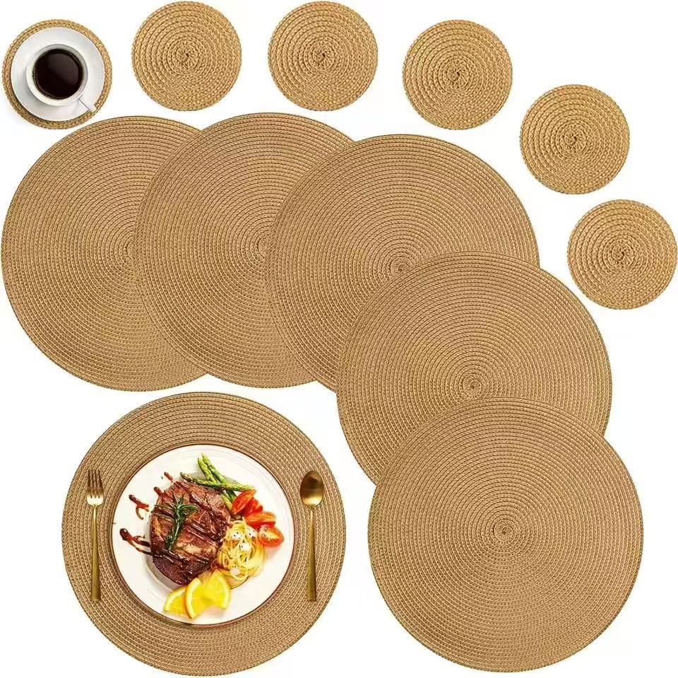 Cross-Border Amazon Round Coaster, Heat-Insulating Table Mat for Bowls and Chopsticks, Imitation Woven, Easy to Care For, Water-Absorbent, Non-Slip Mat - image 1