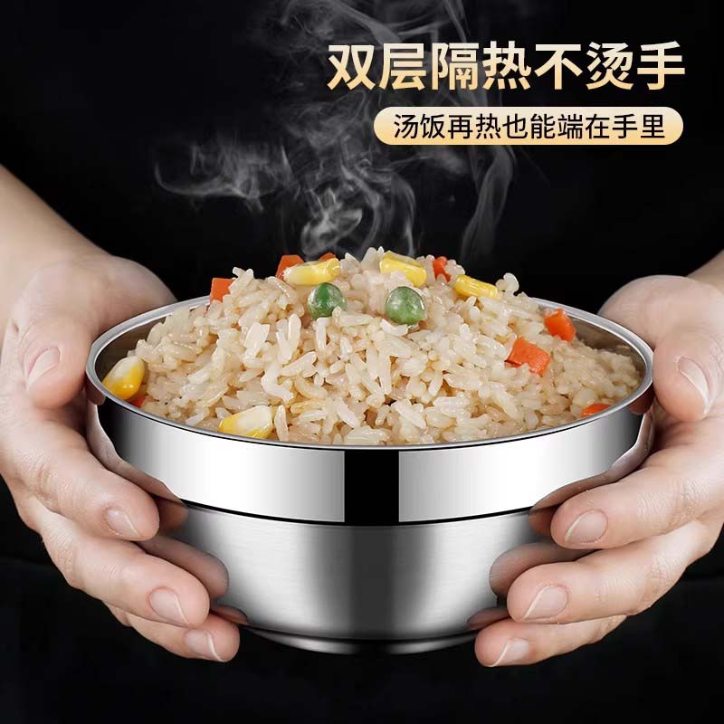 Extra Thick 304 Stainless Steel Platinum Bowl for Home Use, Double-Layer Anti-Scalding and Heat-Insulating Rice Bowl, Soup Bowl for Children, Students, and Adults - image 3