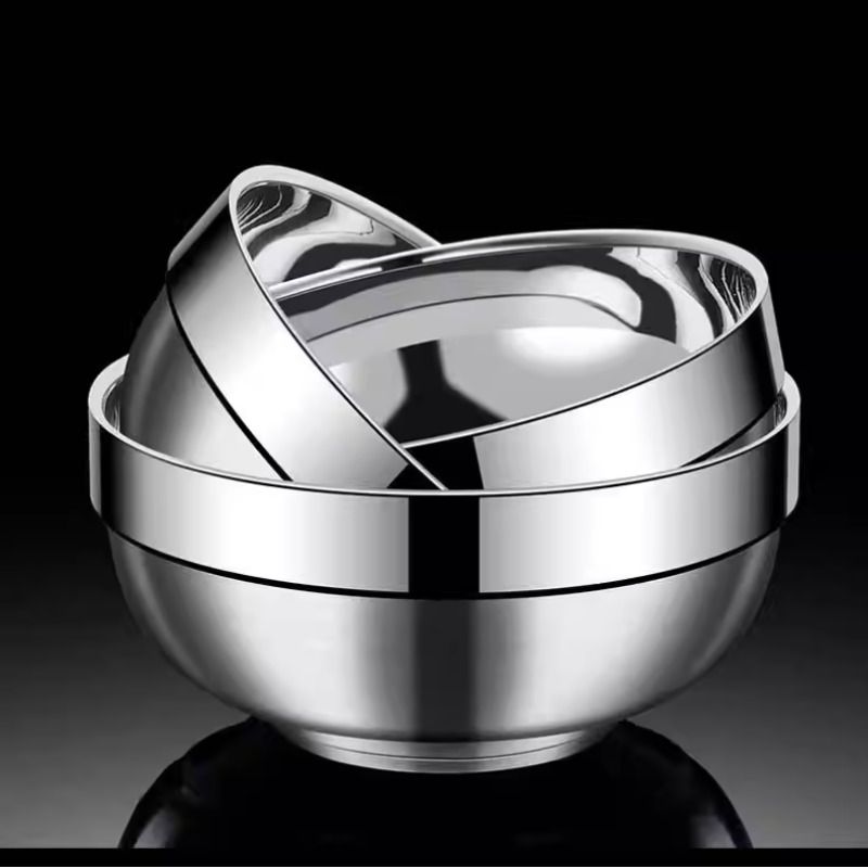 Extra Thick 304 Stainless Steel Platinum Bowl for Home Use, Double-Layer Anti-Scalding and Heat-Insulating Rice Bowl, Soup Bowl for Children, Students, and Adults - image 4