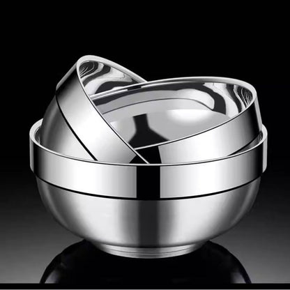 Extra Thick 304 Stainless Steel Platinum Bowl for Home Use, Double-Layer Anti-Scalding and Heat-Insulating Rice Bowl, Soup Bowl for Children, Students, and Adults - image 4