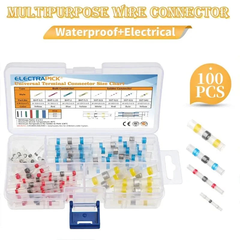 100pcs Heat Shrink Butt Wire Connectors Terminal Kit SDM030112