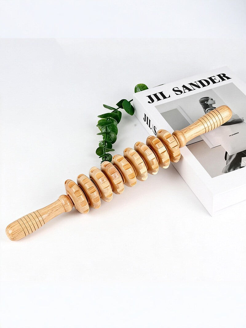Wooden Abdominal and Back Massage Equipment, Roller Massage Stick, Wood Grain Nine-Wheel Fitness Equipment, Solid Wood Home Massage Device - image 1