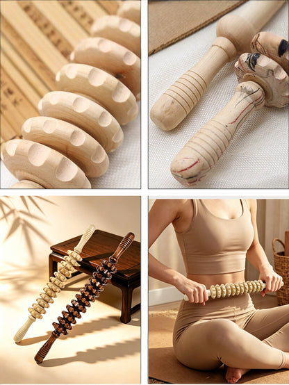 Wooden Abdominal and Back Massage Equipment, Roller Massage Stick, Wood Grain Nine-Wheel Fitness Equipment, Solid Wood Home Massage Device - image 2