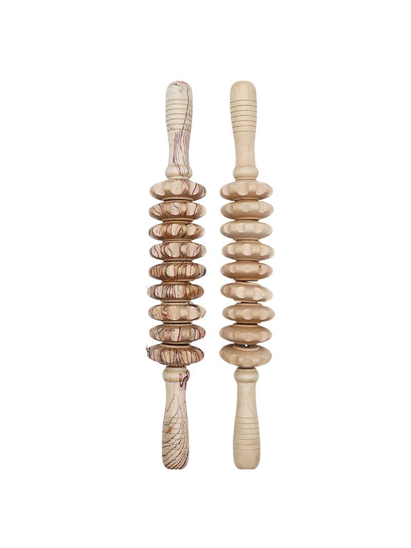 Wooden Abdominal and Back Massage Equipment, Roller Massage Stick, Wood Grain Nine-Wheel Fitness Equipment, Solid Wood Home Massage Device - image 5
