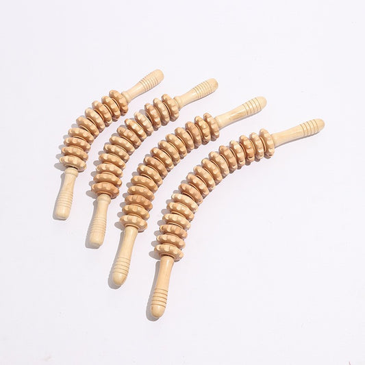 Wooden nine-wheel massage stick, roller yoga stick, spiky stick, solid wood meridian back roller, back massager, fitness equipment - image 1