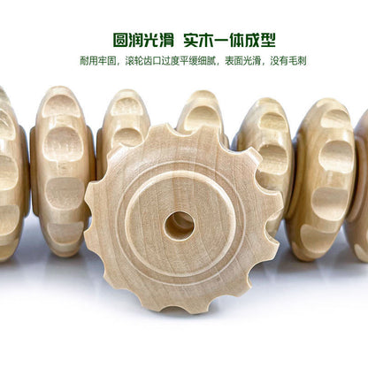 Wooden nine-wheel massage stick, roller yoga stick, spiky stick, solid wood meridian back roller, back massager, fitness equipment - image 2