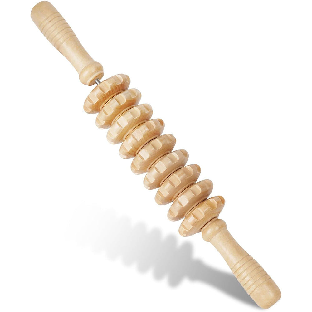Wooden nine-wheel massage stick, roller yoga stick, spiky stick, solid wood meridian back roller, back massager, fitness equipment - image 5