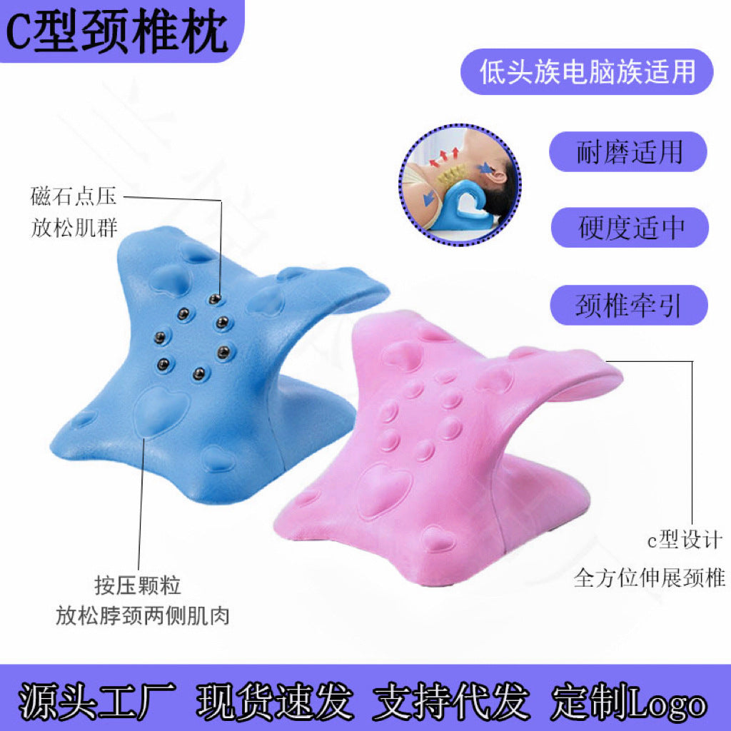 C-shaped cervical massage pillow for shoulder and neck acupressure and stretching, designed to correct neck curvature and straighten the cervical curve - image 2