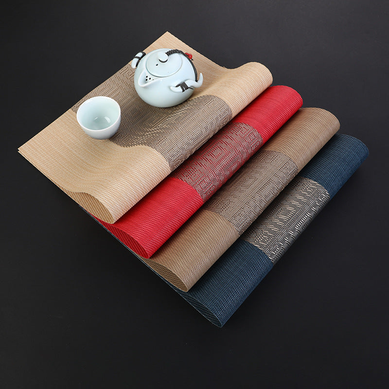 PVC woven placemats, heat-insulating and non-slip tea mats, can be cut to size, suitable for Western dining tables, home use, rectangular, solid color - image 2
