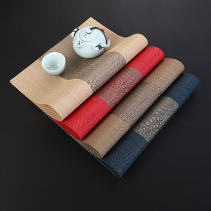 PVC woven placemats, heat-insulating and non-slip tea mats, can be cut to size, suitable for Western dining tables, home use, rectangular, solid color - image 2