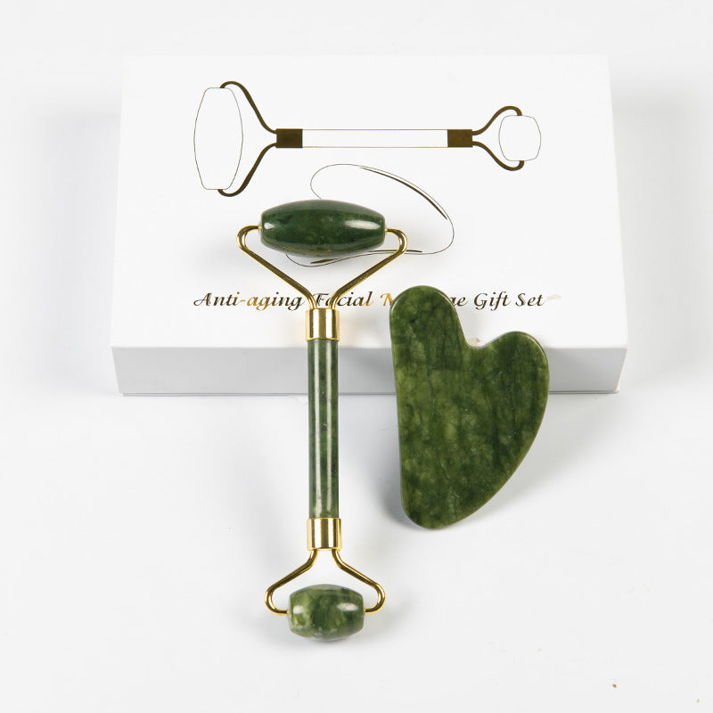 Cross-Border Amazon Jade Scraping Board for Face and Neck, Double-Headed Jade Roller Massage Stick, Scraping Set - image 1