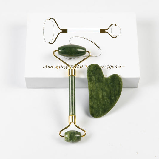 Cross-Border Amazon Jade Scraping Board for Face and Neck, Double-Headed Jade Roller Massage Stick, Scraping Set - image 1
