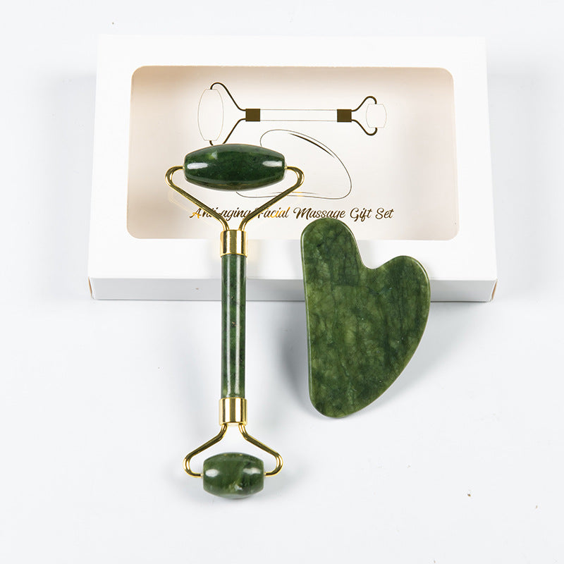 Cross-Border Amazon Jade Scraping Board for Face and Neck, Double-Headed Jade Roller Massage Stick, Scraping Set - image 2