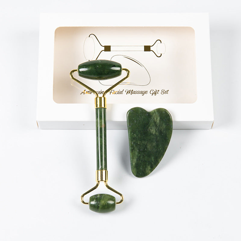 Cross-Border Amazon Jade Scraping Board for Face and Neck, Double-Headed Jade Roller Massage Stick, Scraping Set - image 3