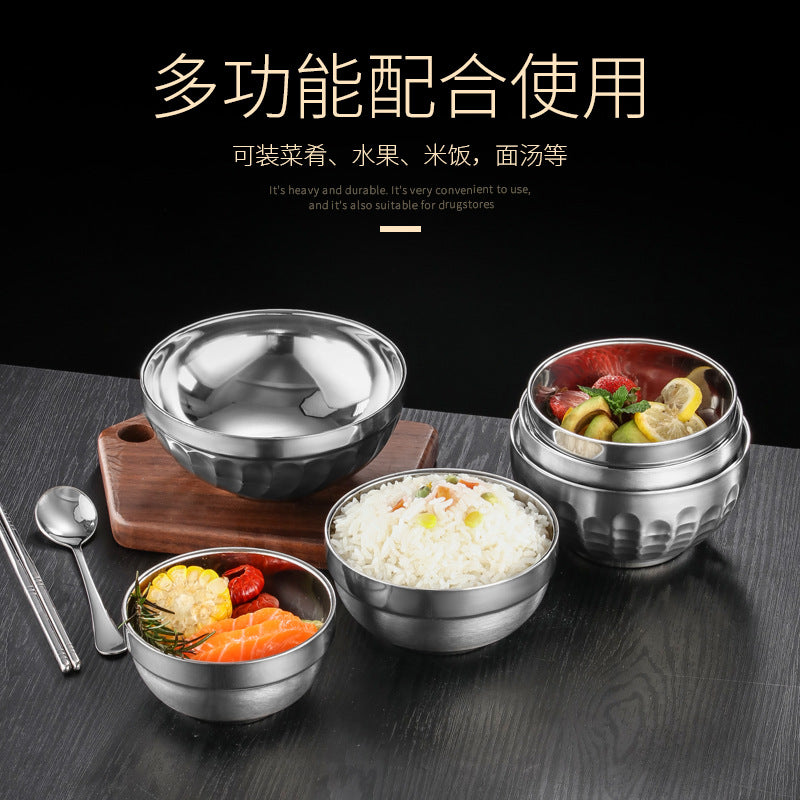 304 Stainless Steel Double-Layer Bowl Platinum Bowl School Factory Canteen Anti-Scalding Heat-Insulated Wholesale Soup Bowl Rice Bowl Stainless Steel - image 2
