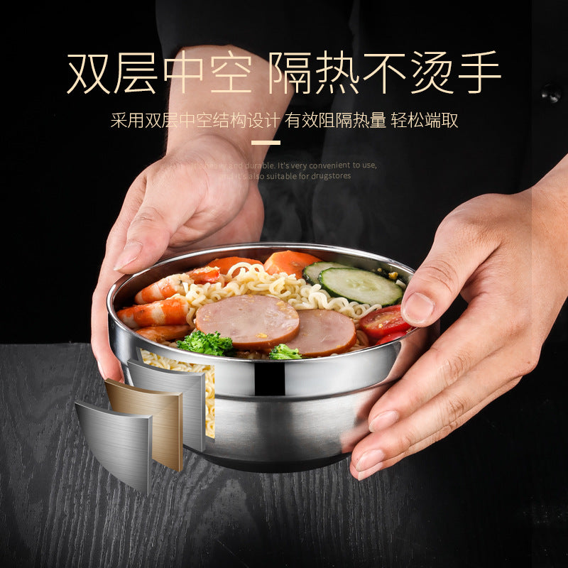 304 Stainless Steel Double-Layer Bowl Platinum Bowl School Factory Canteen Anti-Scalding Heat-Insulated Wholesale Soup Bowl Rice Bowl Stainless Steel - image 3