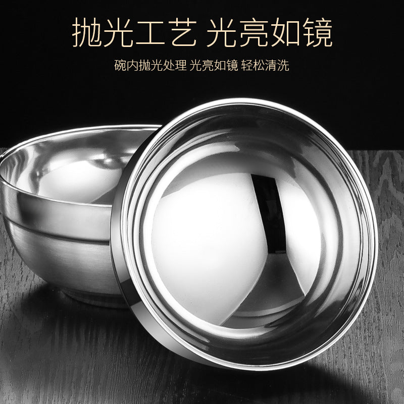 304 Stainless Steel Double-Layer Bowl Platinum Bowl School Factory Canteen Anti-Scalding Heat-Insulated Wholesale Soup Bowl Rice Bowl Stainless Steel - image 4