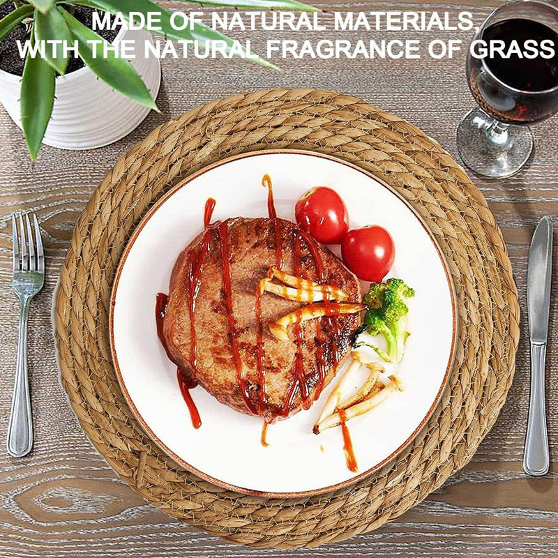 Nordic Seagrass Woven Non-Slip Coasters Kitchen Heat Insulation Mats Bowl Mats Thickened Western-Style Dining Mats Round Tea Tray Tea Set Mats - image 2