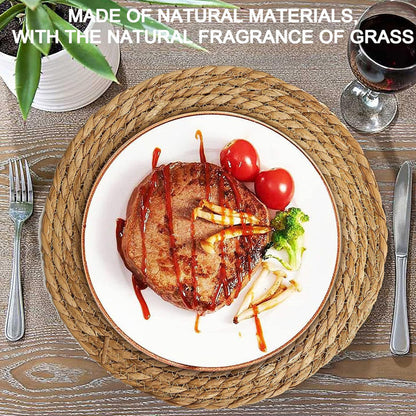 Nordic Seagrass Woven Non-Slip Coasters Kitchen Heat Insulation Mats Bowl Mats Thickened Western-Style Dining Mats Round Tea Tray Tea Set Mats - image 2