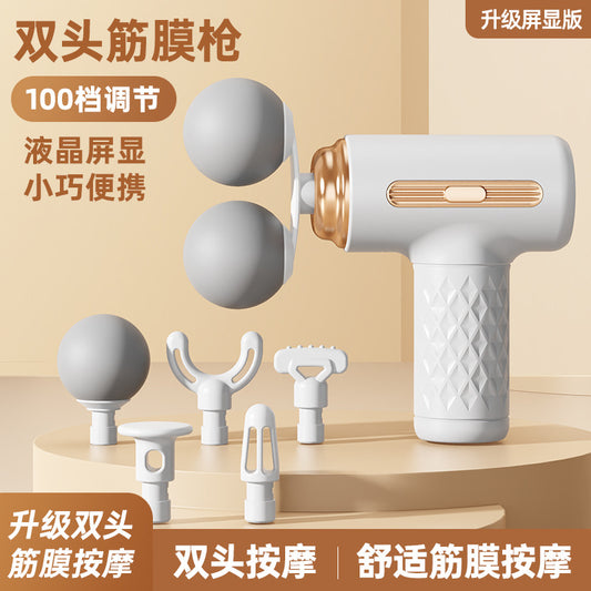 Cross-Border Dual-Head Fascia Gun for Home Use, Mini Electric Massager for Muscle Relaxation, Portable Digital Display Full-Body Massage Gun - image 1