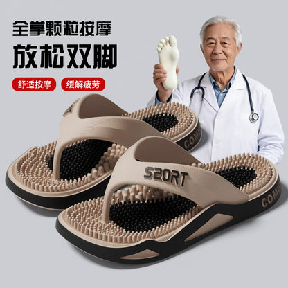 Men's Large Size Fashion Flat Slippers for Home and Leisure, Massage Flip-Flops for Outdoor Wear, Beach Shoes - image 1
