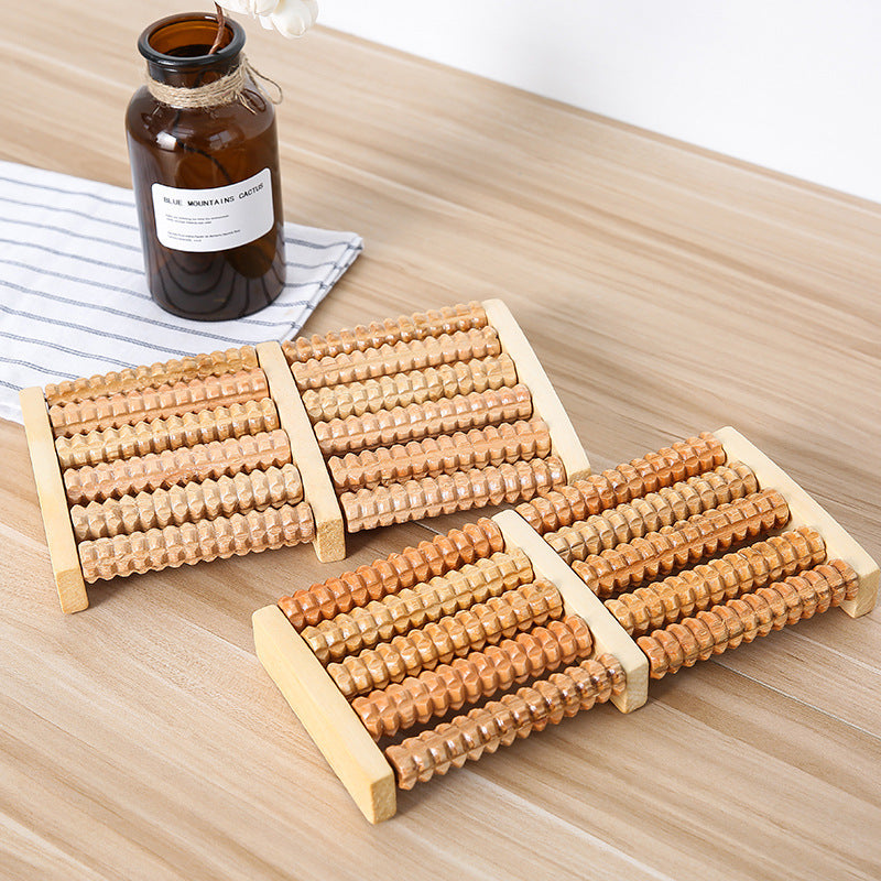 In-stock wooden five-row foot massager roller type foot acupoint massager for feet and legs wholesale - image 3