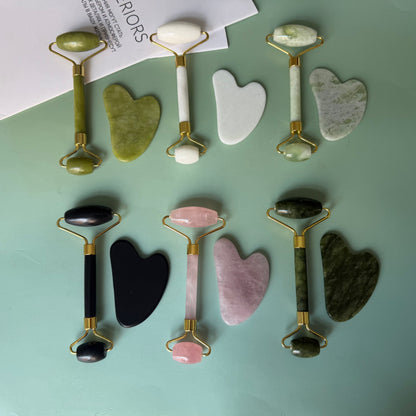 Cross-border jade roller massager, heart-shaped gua sha set made of shouyu jade, double-headed roller stick for facial and neck massage - image 2