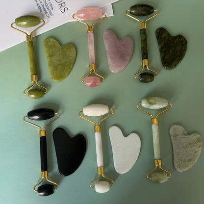 Cross-border jade roller massager, heart-shaped gua sha set made of shouyu jade, double-headed roller stick for facial and neck massage - image 4