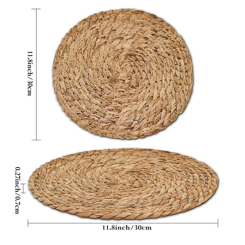 Hand-woven straw placemats, round heat-resistant mats, table and coffee table coasters, home-use Japanese pastoral style bowl and plate mats - image 3