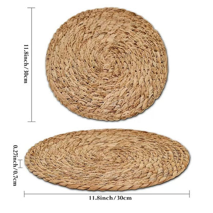 Hand-woven straw placemats, round heat-resistant mats, table and coffee table coasters, home-use Japanese pastoral style bowl and plate mats - image 3