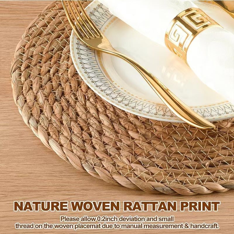 Hand-woven straw placemats, round heat-resistant mats, table and coffee table coasters, home-use Japanese pastoral style bowl and plate mats - image 4