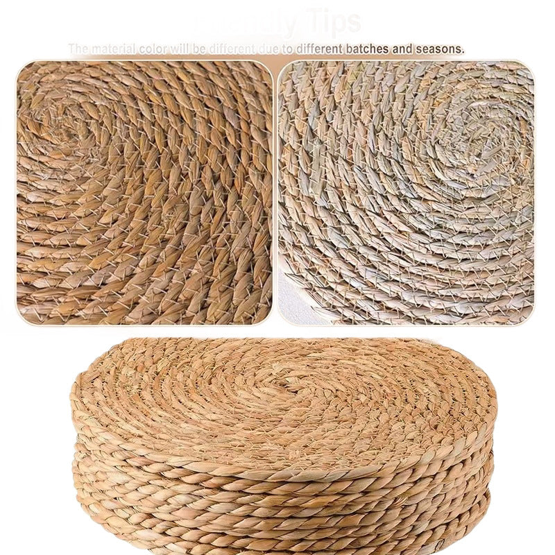 Hand-woven straw placemats, round heat-resistant mats, table and coffee table coasters, home-use Japanese pastoral style bowl and plate mats - image 5