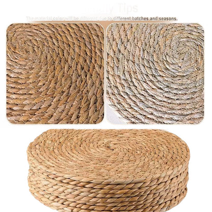 Hand-woven straw placemats, round heat-resistant mats, table and coffee table coasters, home-use Japanese pastoral style bowl and plate mats - image 5