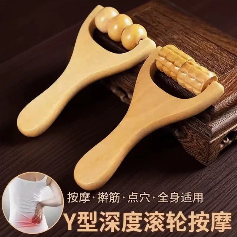 Wooden massager for foot massage, hand-held roller massager with slingshot handle for head, shoulder, neck, and waist massage and health care - image 2