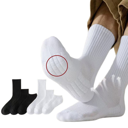 Men's mid-calf sports socks with towel sole, breathable, sweat-absorbent, odor-resistant, white and black, thickened, with massage sole, cotton socks for spring and autumn - image 5