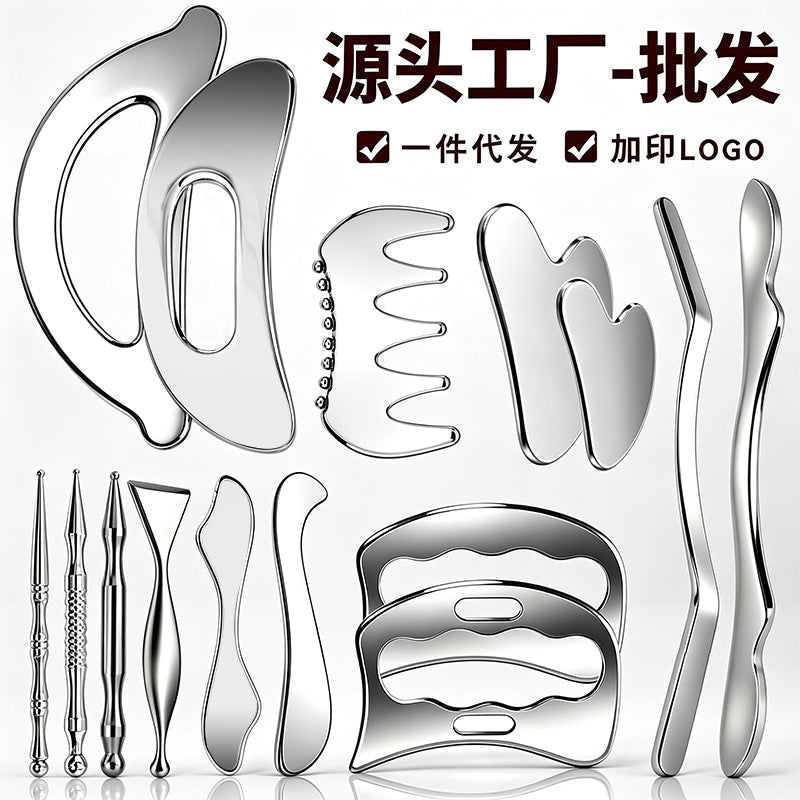 In-stock stainless steel fascia knife, acupoint stick, facial scraping board, heart-shaped massage stick, specialized for shoulder and neck, for full-body relax - image 1