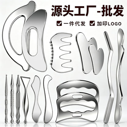 In-stock stainless steel fascia knife, acupoint stick, facial scraping board, heart-shaped massage stick, specialized for shoulder and neck, for full-body relax - image 1