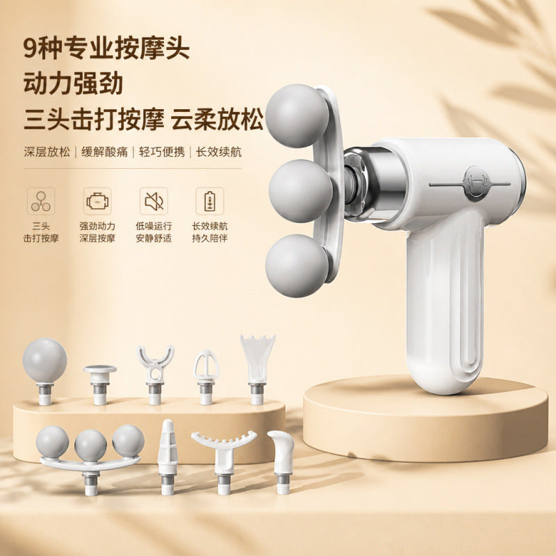 Cross-border three-head fascia gun mini fitness vibration massage gun electric massager modified neck fascia gun gift wholesale - image 3