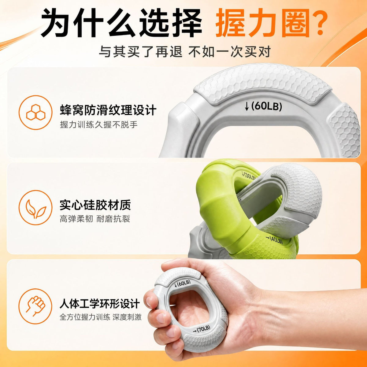 Silicone grip ring for men and women, stress relief, arm muscle training, five-finger strength rehabilitation, grip strength exercise equipment - image 3