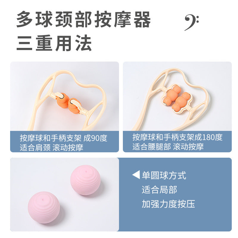 Manual neck massager with multiple rollers, rotatable for shoulder, neck, legs, and abdomen, home-use relaxation massager - image 4