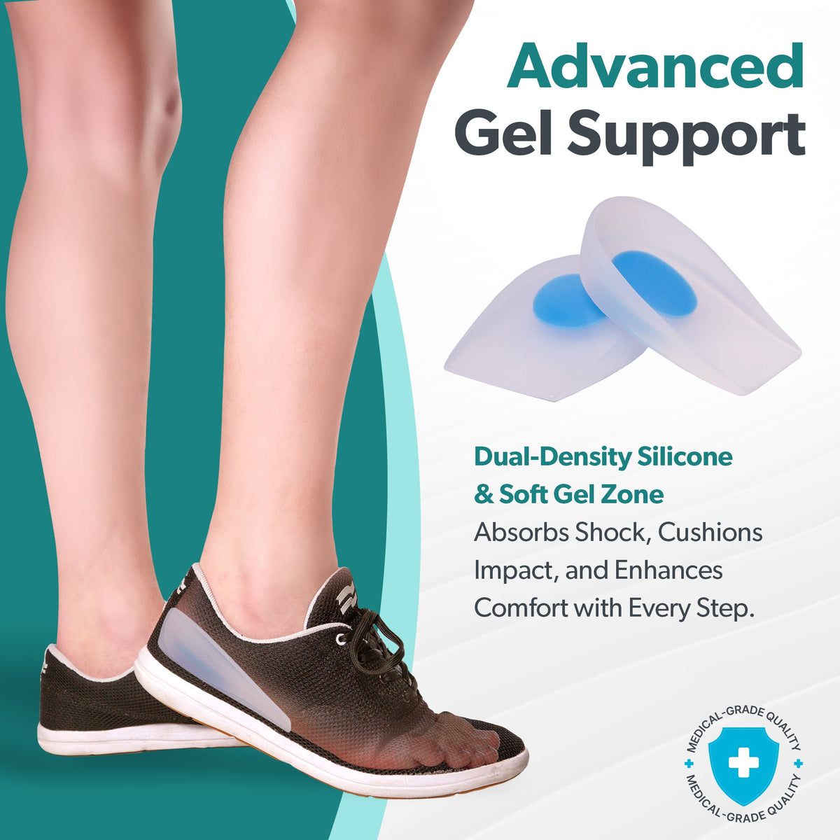 Plantar & Achilles Heel Spur Shoe Inserts - Silicone Pain Relief Gel Cup Cushions (Pair)